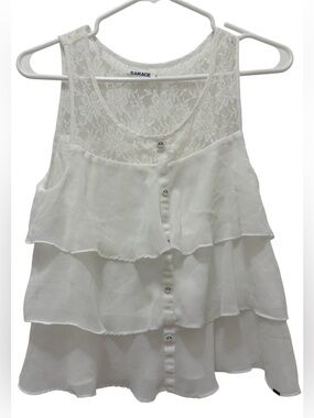 Garage White Lace-Tiered Ruffle Top